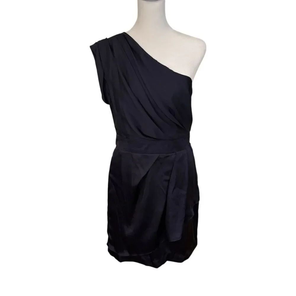 BCBG Generation navy satin one shoulder size 8 cocktail dress